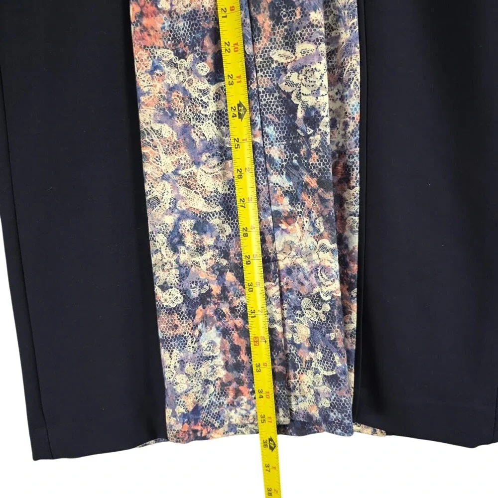 Antonio‎ Melani Navy Blue Floral Lace Print Illusion Sheath Dress 3/4 Sleeve 6